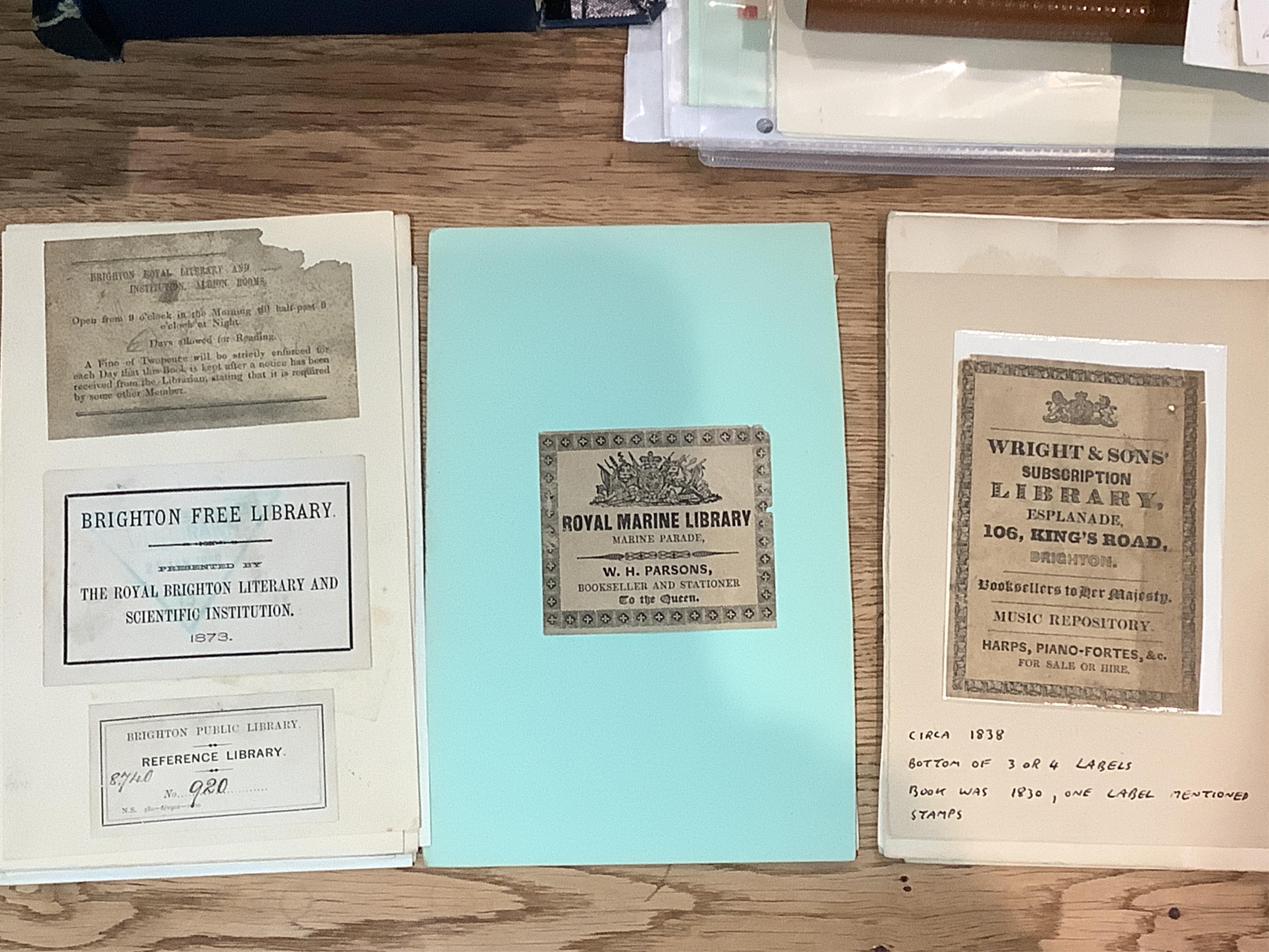 A collection of 18th century and later trade cards and ephemera, many relating to businesses and libraries, etc in Brighton and Sussex. Condition - fair to good.